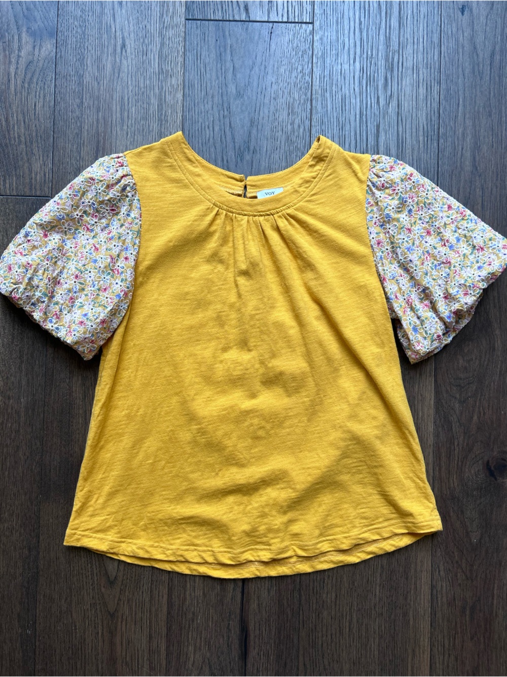 Voy Yellow Tee with Floral Puff Sleeves